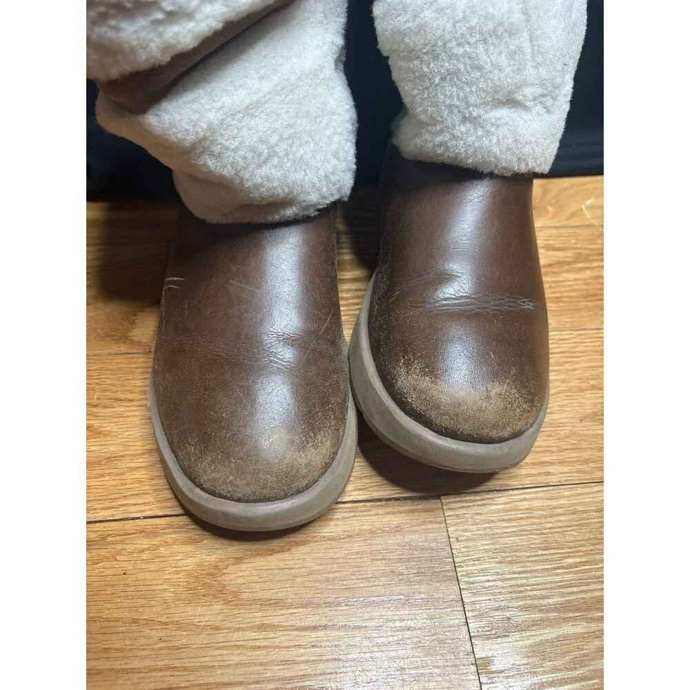 UGG 'Reykir' Brown Leather/Suede/Fur Waterproof Mid-Calf Winter Boots Vibram 9